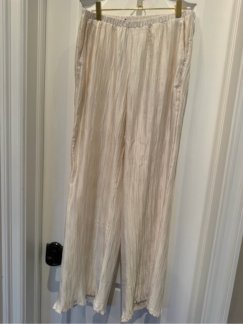 H&M Light Cream Pleated Wide-Leg Womens Pants